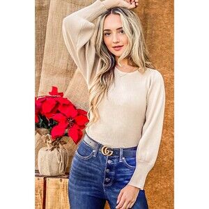 And The Why Puff Sleeve Ribbed Knit Bodysuit